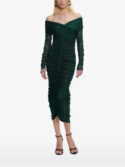 Self-portrait Draped Midi Dress In Green
