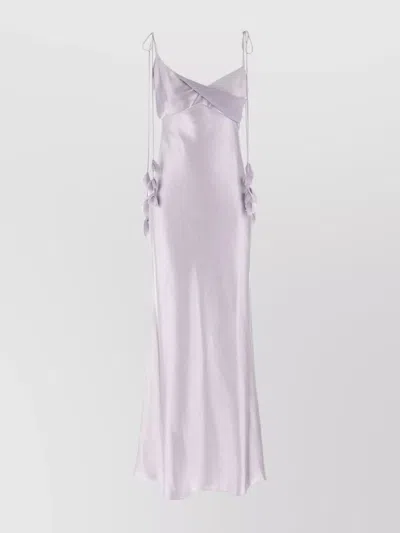 SELF-PORTRAIT DRAPED NECKLINE FLORAL APPLIQUÉ SATIN FINISH