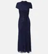 Self-portrait Crystal-embellished Cutout Draped Stretch-jersey Midi Dress In Blue