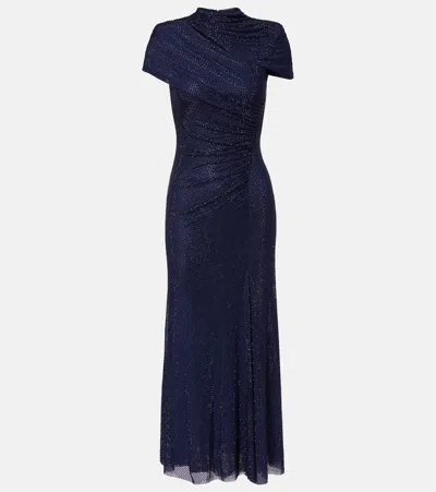 SELF-PORTRAIT DRAPED RHINESTONE MESH MIDI DRESS