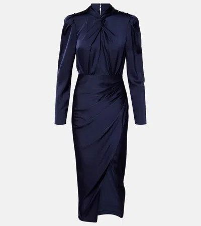 Self-portrait Draped Satin Midi Dress In Blue