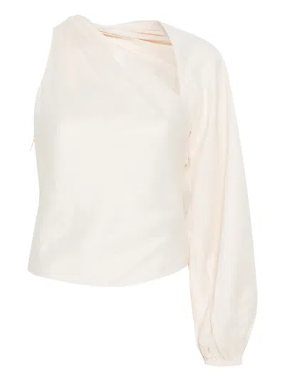 Self-portrait Draped-sleeve Top In White