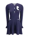 Self-portrait Self Portrait Women Perforated Knit Short Dress With Removable Lace Brooch In Blue