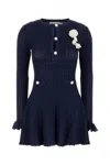 Self-portrait Abito Mini Navy Pointelle Knit Crochet Flower