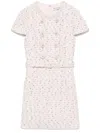 Self-portrait Pink Boucle Pearl Mini Dress In Neutral