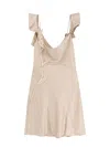 Self-portrait Beige Off-shoulder Mini Dress With Ruched Details In Tech Fabric Woman In Beige