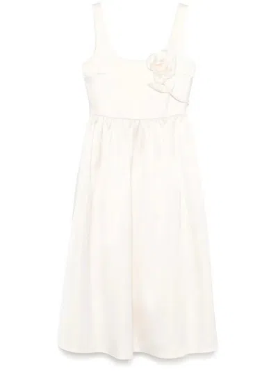 Self-portrait Floral-appliqué Satin Midi Dress In Multicolor