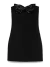 Self-portrait Black Sleeveless Mini Dress With Bandeau And Beaded Oversize Bow In Tech Fabric Woman In Black