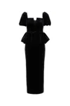 Self-portrait Peplum Velvet Midi Dress In Black