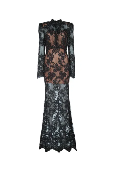 Self-portrait Rhinestone Lace Maxi Dress In Green
