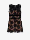 Self-portrait Black Crewneck Mini Dress With Lace Embellishments And Semi Sheer Design In Black