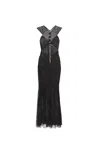 Self-portrait Rhinestone Fishing Net Crossed Mid-length Dress In Black