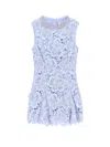 Self-portrait Bue Crewneck Mini Dress With Rhinestoned Collar And All-over Floral Lace Embroidery In Tech Fabric W In Blue