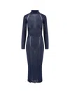 Self-portrait Ribbed Lurex Knit Turtleneck Maxi Dress In Blue