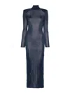 Self-portrait Ribbed Lurex Knit Turtleneck Maxi Dress In Blue