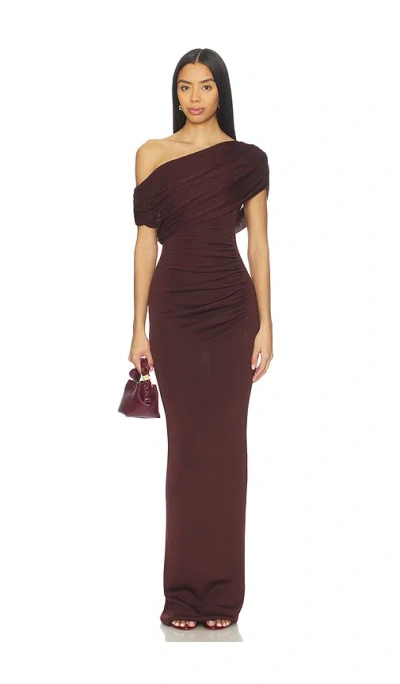 Self-portrait Draped Knit Midi Dress In Burgundy