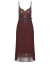 Self-portrait Self Portrait Brown Lace Insert Midi Dress In Burgundy