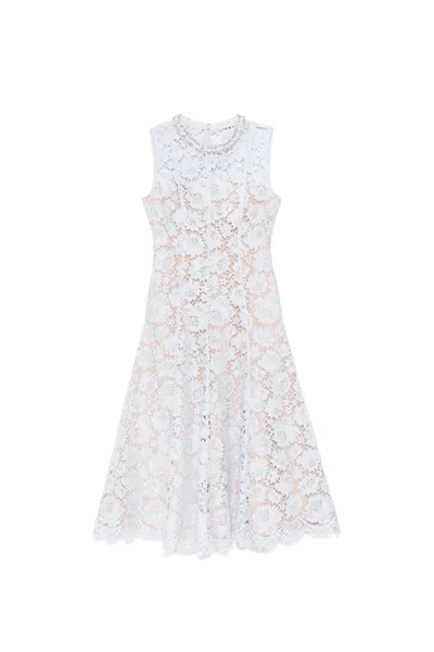 Self-portrait Blue Fine Lace Pearl Midi Dress In White