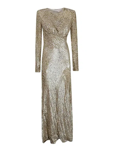Self-portrait Metallic Fiber And Silk Maxi Dress In Neutral