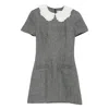 Self-portrait Grey Herringbone Collared Mini Dress Dresses Grey In Gray