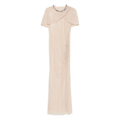 Self-portrait Embellished Draped Maxi Dress In Neutral