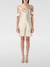 Self-portrait Beige Off-shoulder Mini Dress With Ruched Details In Tech Fabric Woman In Beige