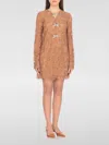 Self-portrait Womens Tan Lace Bow-embellished Woven Mini Dress