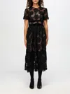 Self-portrait Belted Velvet-trimmed Corded Lace Midi Dress In Schwarz