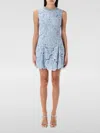 Self-portrait Bue Crewneck Mini Dress With Rhinestoned Collar And All-over Floral Lace Embroidery In Tech Fabric W In Blau 1