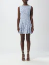 Self-portrait Bue Crewneck Mini Dress With Rhinestoned Collar And All-over Floral Lace Embroidery In Tech Fabric W In Blue