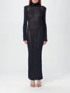Self-portrait Ribbed Lurex Knit Turtleneck Maxi Dress In Blue