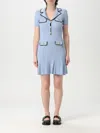 Self-portrait Blue Mini Dress With Notched Collar And Front Button Placket In Viscose Blend Stretch Woman In Blue