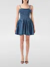 Self-portrait Fitted Denim Dress With Flared Skirt And Bow Embellishments In ブルー