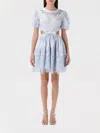 Self-portrait Embroidered Linen Mini Dress In Blue