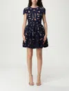 Self-portrait Blue Cotton Poplin Mini Dress With Bow Motif In Blue