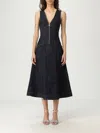 Self-portrait V-neck Denim Midi Dresses In Blue