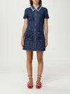Self-portrait Denim Crystal Trim Collared Mini Dress In Blue