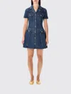 Self-portrait Blue Denim Mini Dress With Gold Buttons In Blue