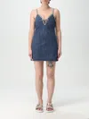 Self-portrait Blue Mini Dress With Bow Detail On The Front And Crystal Embellishment In Denim Woman In Blau