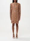 Self-portrait Womens Tan Lace Bow-embellished Woven Mini Dress In Braun