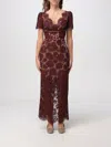 Self-portrait Womens Burgundy Floral Lace Bow-embellished Woven Midi Dress In Brown
