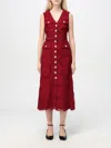 Self-portrait Crystal-buttons Lace Midi Dress In Burgunderrot