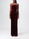 Self-portrait Strapless Cutout Embellished Gathered Velvet Maxi Dress In Red