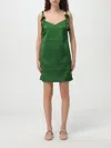 Self-portrait Green Mini Dress With V Neck And Shoulder Straps With Floral Embellishments In Tech Fabric Woman In Green