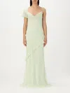 Self-portrait Self Portrait Long Georgette Dress With Floral Applique In Green