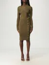 Self-portrait Self Portrait Ribbed Knit Mini Dress With Cut Outs In Khaki In Green