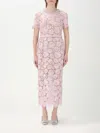 Self-portrait Pink Fine Lace Pearl Midi Dress In Pink