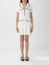 Self-portrait White Mini Dress With Notched Collar And Contrasting Trim In Viscose Blend Stretch Woman In White