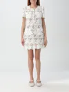 Self-portrait White Mini Dress With Jewel Buttons With Crystals And All-over Floral Lace Embroidery In Tehc Fabric In White