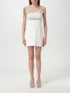Self-portrait Women White Dress With Applied Rhinestones On The Front And Cut-out Detail In Tech Fab In White